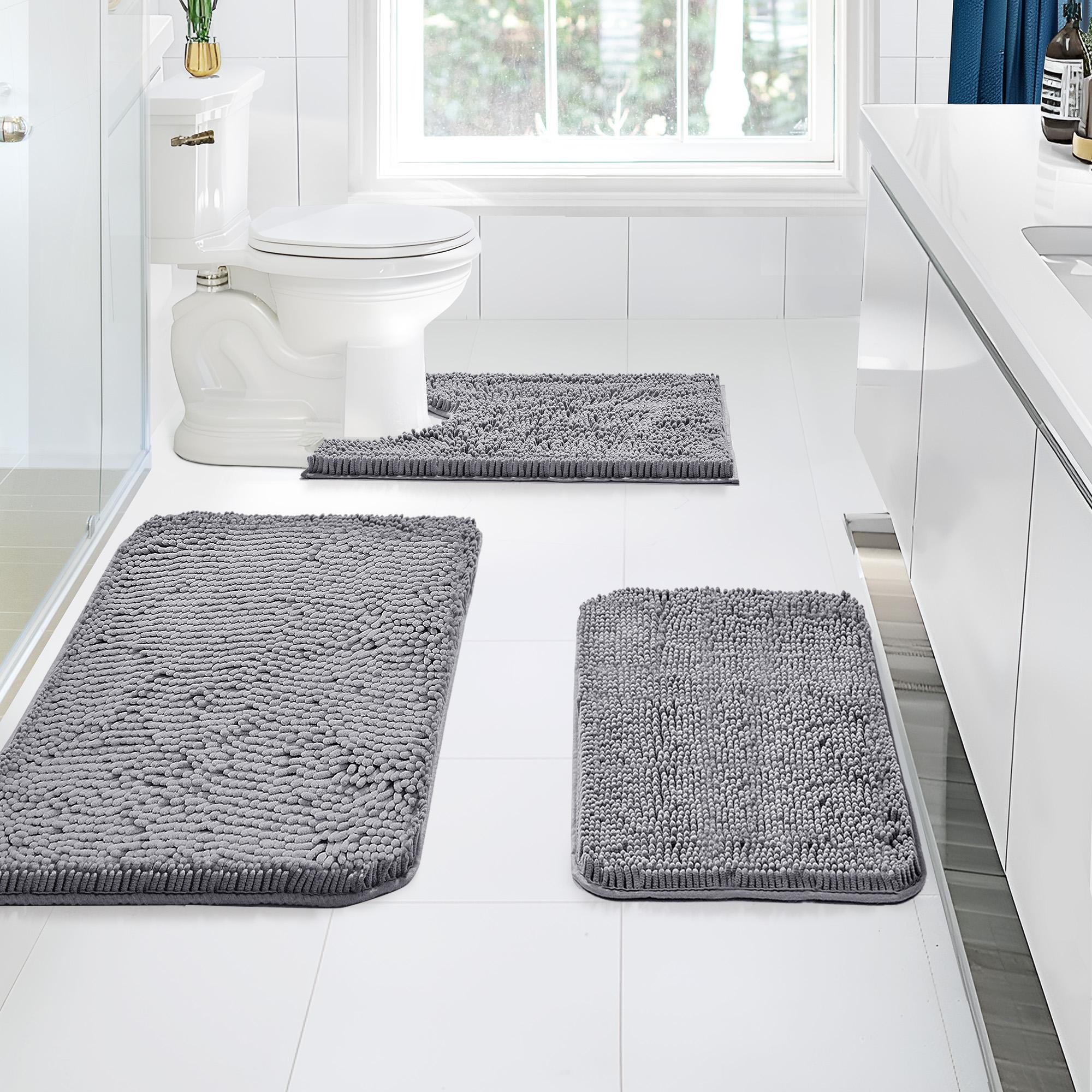 Deconovo Soft Texture Chenille Fabric U-Shaped Toilet Mat - Absorbent, Non-Slip Bathroom Floor Mat for Toilet Area, Bathroom Floor Mats