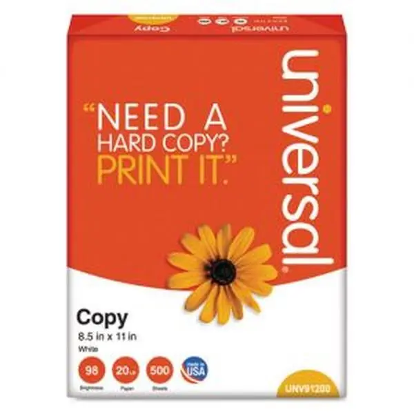 Universal Office Products 91200 8.5x11 in 20lb Standard Size Copy Paper, 500 Sheets per Ream, Carton-Packaged Office Stationery, 8.5 X 11 In