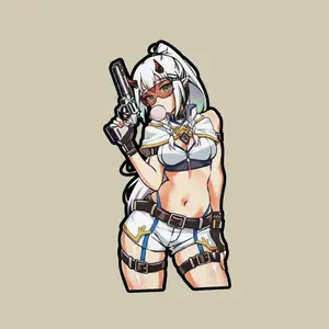 Frieren Anime White Hair Tactical Waifu Sticker, Gun Girl Bubble Gum Combat Aesthetic