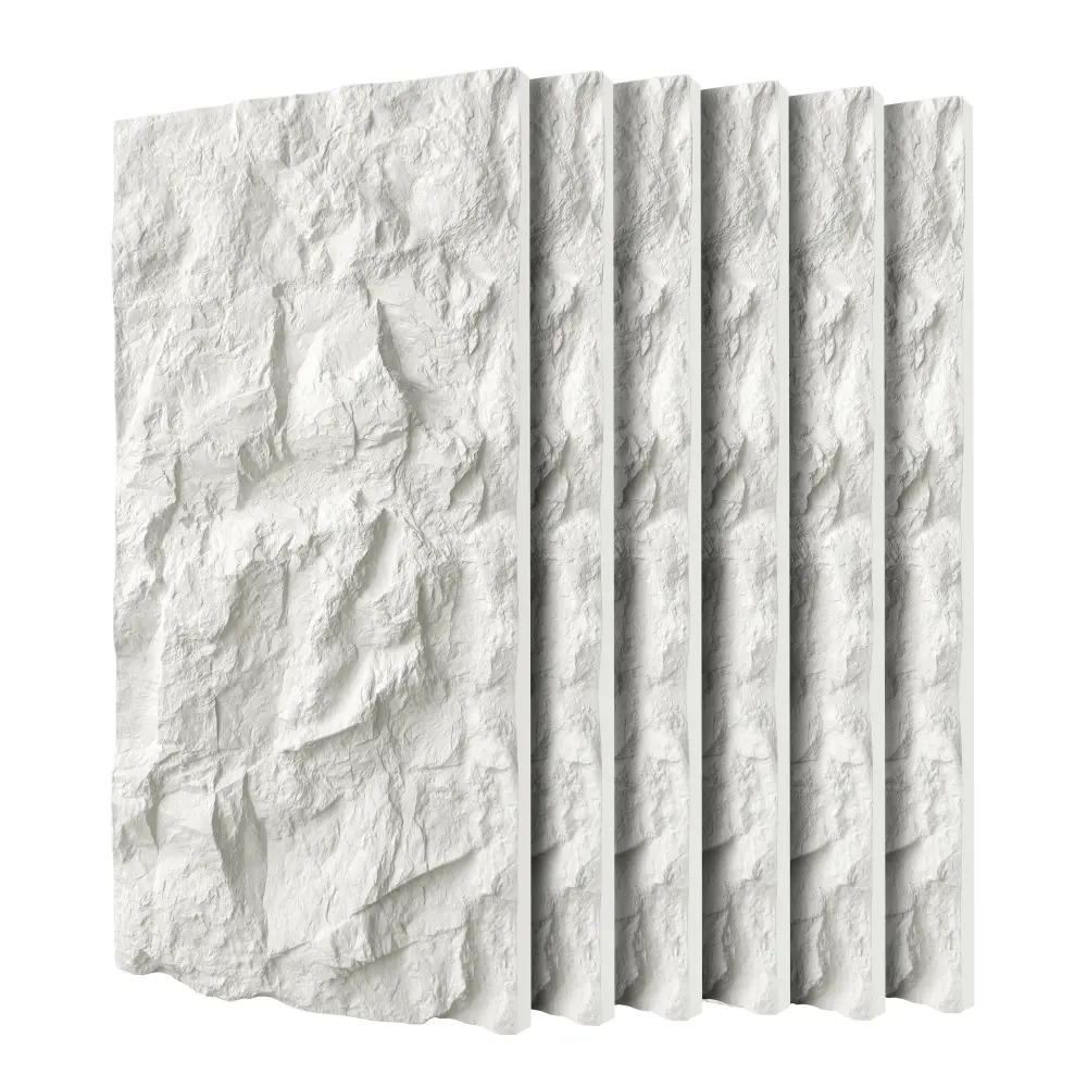 3D Faux Stone Wall Panels, 6 PCS PU Wainscoting Panel for Interior Wall Decor, Flame-resistant & Lightweight & Waterproof , for TV Wall, Office, Living Room,  47.24" × 23.62"(Rock Stone)(White Marble)