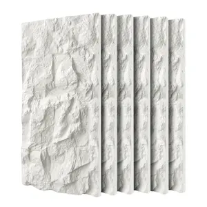 3D Faux Stone Wall Panels, 6 PCS PU Wainscoting Panel for Interior Wall Decor, Flame-resistant & Lightweight & Waterproof , for TV Wall, Office, Living Room,  47.24" × 23.62"(Rock Stone)(White Marble)