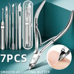 7-piece stainless steel cuticle scissors - nail cuticle scissors - dead skin removal scissors clip nail care tools, including cuticle scissors, dead skin removal device and foot care tools - gel nail polish remover, nail file - professional nail care tool