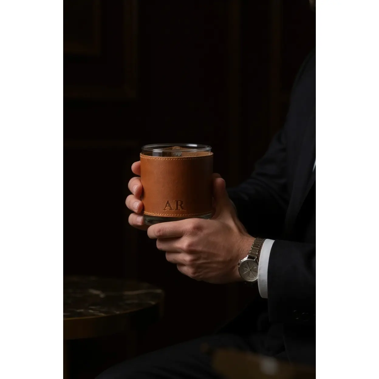 Full-Grain Leather Whiskey Glass Sleeve