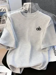 Women's Vintage Street Style Streetwear Ab Letter Short Sleeve T-Shirt, Loose Oversized Fit, High Street Y2K Fashion, Casual All-Season Top