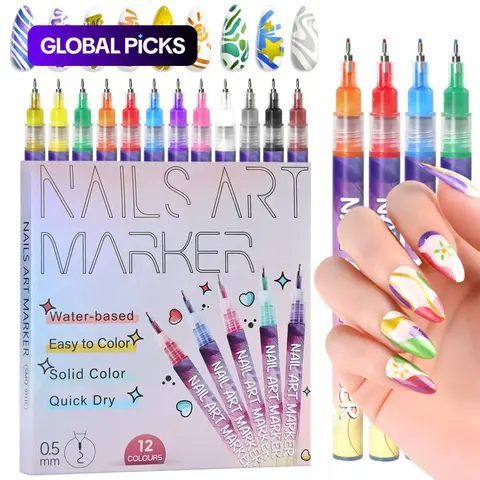 12-Color Nail Art Pen Set, Quick-Drying Acrylic Paint Nail Art Markers, DIY Manicure Nail Art Design Pens for Home Salon Use, Nail Polish Design Tools, Nail Art Product #GLOBAL PICKS