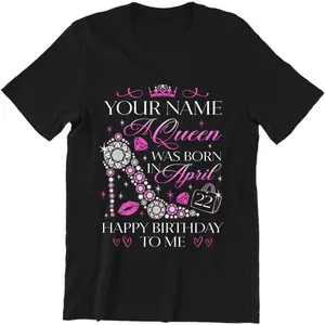 100% Cotton Personalized Birthday Queen Shirt Custom Your Name Age and Month A Queen was Born Happy Birthday Shirts for Women Girl