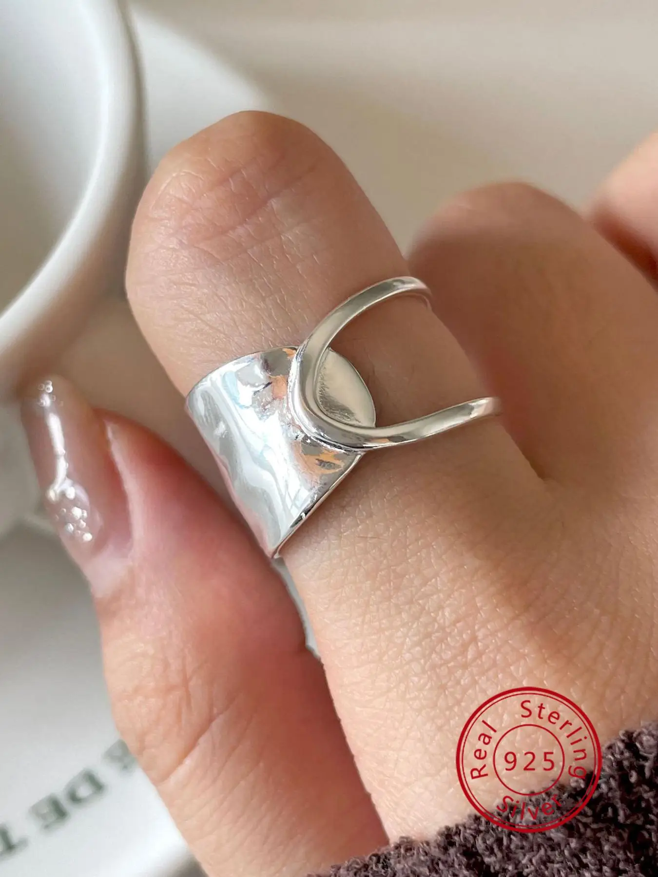 S925 Sterling Silver Simple Irregular Shaped Hollow Open Adjustable Fashion Rings, Fashion Jewelry for Party, Daily Clothing Decor, Trendy Exquisite J