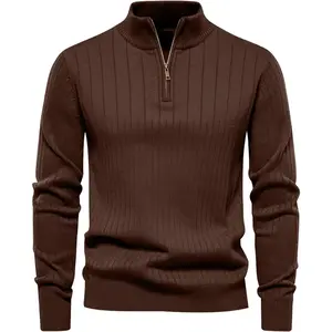 Men's Quarter-Zip Pullover Sweater Slim Fit Mock Neck Lightweight Knitted Casual Polo Sweaters
