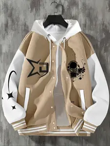 Men's Astronaut Print Baseball Collar Zip Up Long Sleeve Jacket, Regular Fit Casual Fashion Comfy Breathable Jacket for Daily Outdoor Wear, Men Clothing for All Seasons, Coats, Menswear, Outerwear