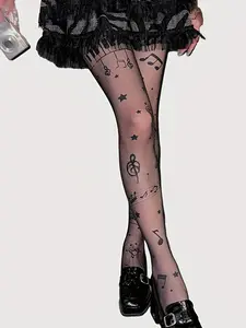 Sweet Note Socks Pantyhose, Plus Size Women's Thin Socks, Sexy Fashion Versatile, Daily Wear, Tight Fit, Fitted, Spring Autumn Style, Womenswear