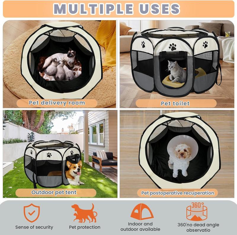 Dog Cat Playpen, Puppy Pet Playpen Indoor for Small Dogs Tent Crates Cage Outdoor, Portable Pop Up Dog Kennel Playpen with Carrying Case for Dogs/Cats/Rabbits, Removable Zipper Top, kitty condo ，Grey