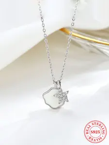 Elegant S925 Silver Color Shell Starfish Necklace, Casual All-Season Jewelry, Lightweight 2.1g, Versatile Clavicle Chain Accessory