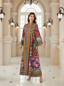 Middle Eastern Luxury Long Robe, Vintage Multi-Color Ethnic Style, New Loose Fit Slimming Kaftan Abaya, Trendy Middle East Fashion