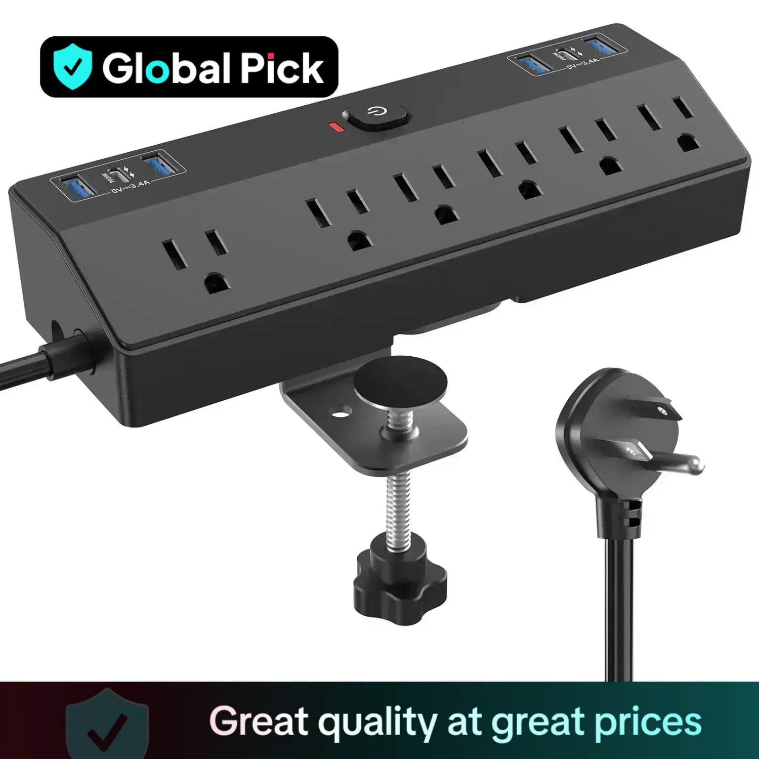 1650W Desktop Edge Power Board, 1 Count Detachable Fast Charging Power Strip with 4 Sockets & 4 USB Power Outlet & 10ft Extension Cable, Modern Surge