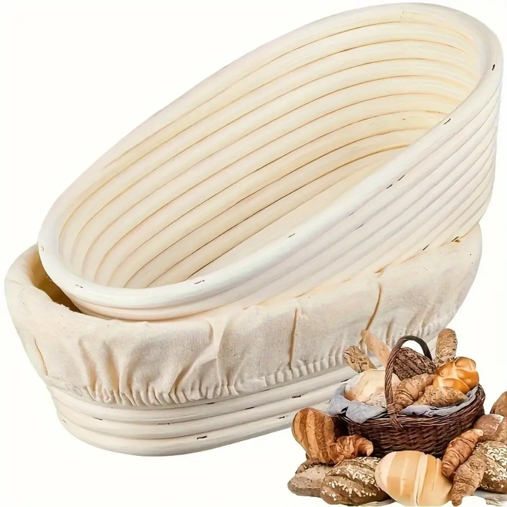A Set of Bread Proofing Baskets and Liners, 2pcs Set - Perfect for Sourdough and Yeast Baking - Essential Artist Baking Tools and Baking Accessories for Home and Professional Use - Baking Supplies Kit