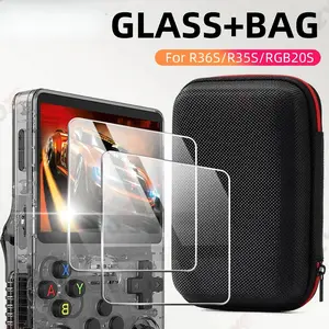 Tempered Glass Screen Protector & Portable Storage Case for R36S R35S Game Console Protective Accessories Kit	