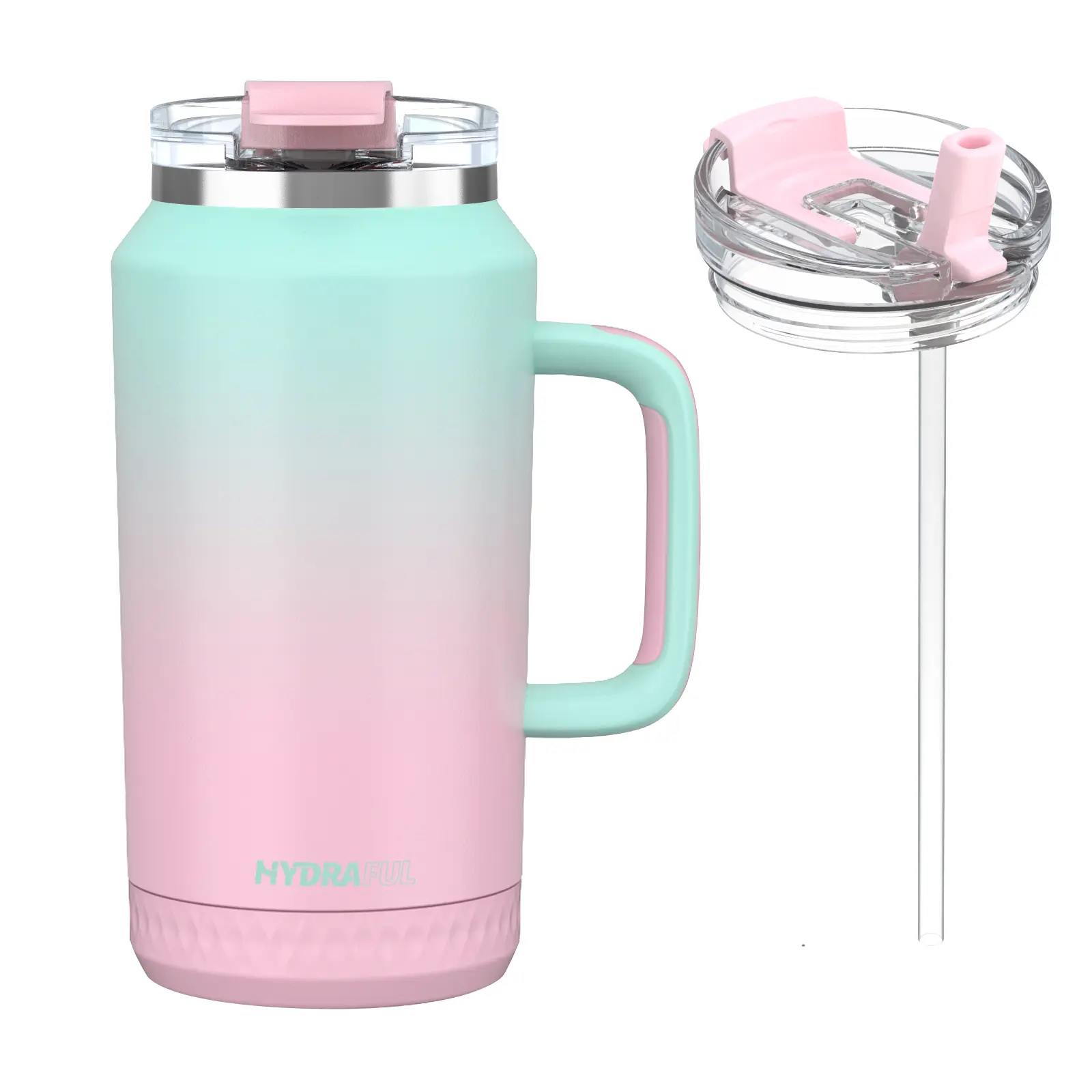 【HYDRAFUL】 64oz Tumbler with Handle and Straw - 100% Leak-Proof - Insulated Cup Reusable Stainless Steel Large Water Bottle Travel Mug for Gym, Hiking, and Camping - Gifts for