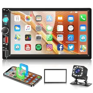 Double DIN Touch Screen Car Stereo 7" Car Radio with Mirror Link Bluetooth, 2 Din Audio Receiver Support Double USB TypeC AUX SD FM EQ Colorful Light Steering Wheel Control+ Backup Camera