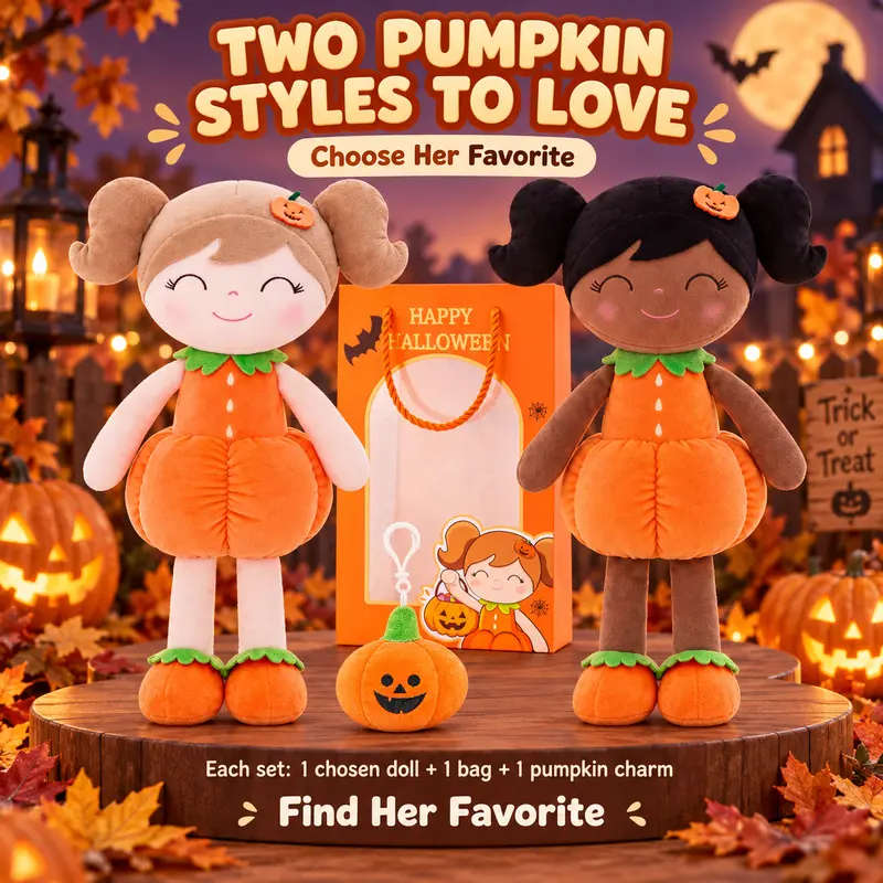 GLOVELEYA Halloween Gift Pumpkin Doll & witch Doll Set 3-Piece , 15-Inch Soft Rag Dolls, Halloween Gifts for Girls, Party Favors & Room Decor #sohochic