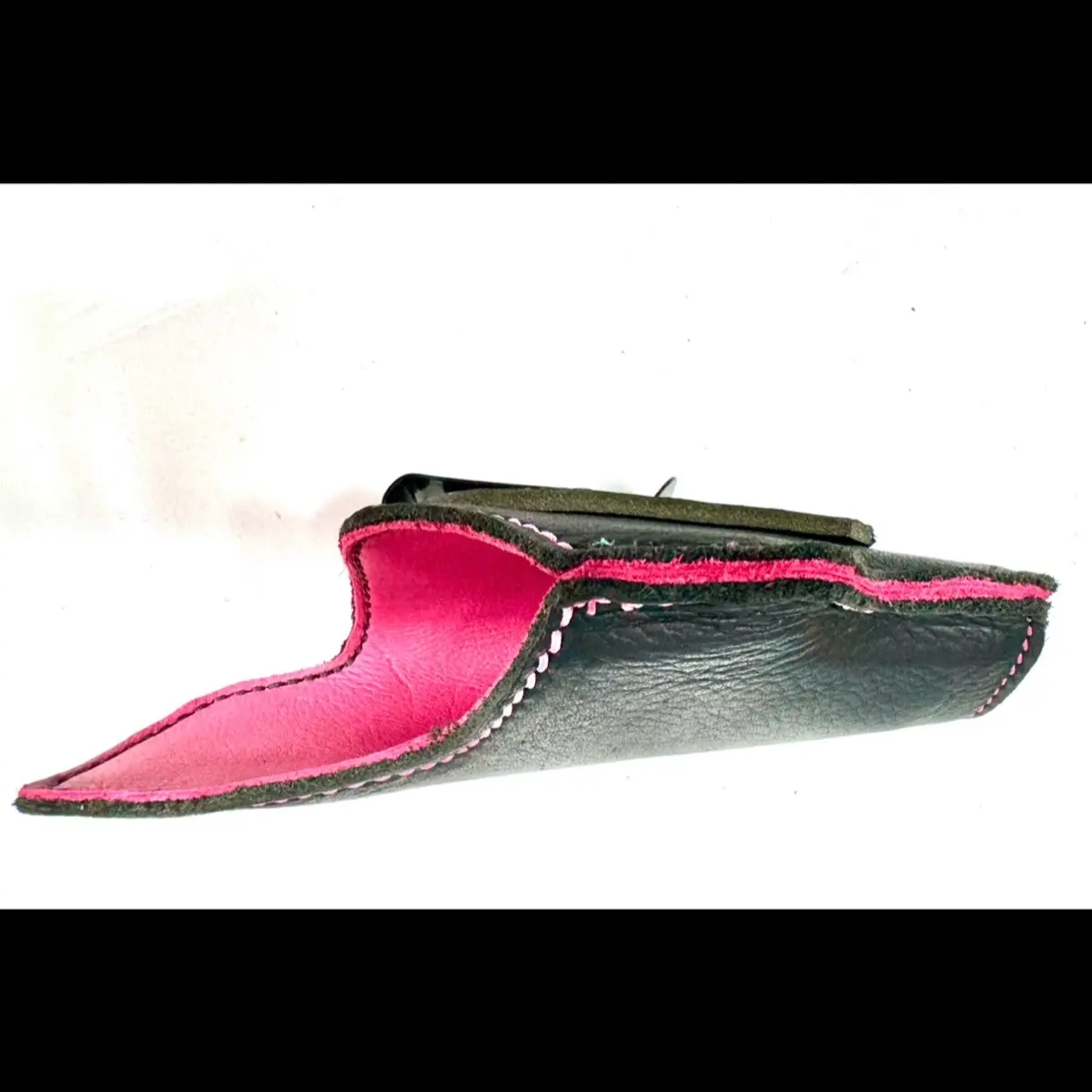 Pink and black leather holster with personalized engraving