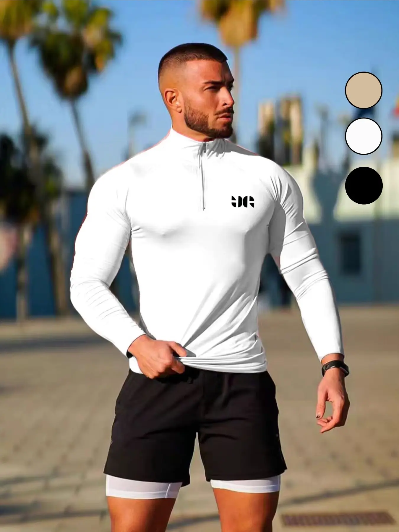 Men's Sporty High Neck Half-Zip Long Sleeve Shirt, Athletic Top, Gym Workout Tops, Fitness Workout Shirt, Tight-Fit Quick-Dry Fabric, Ideal for Running & Gym, Essential Wardrobe Item