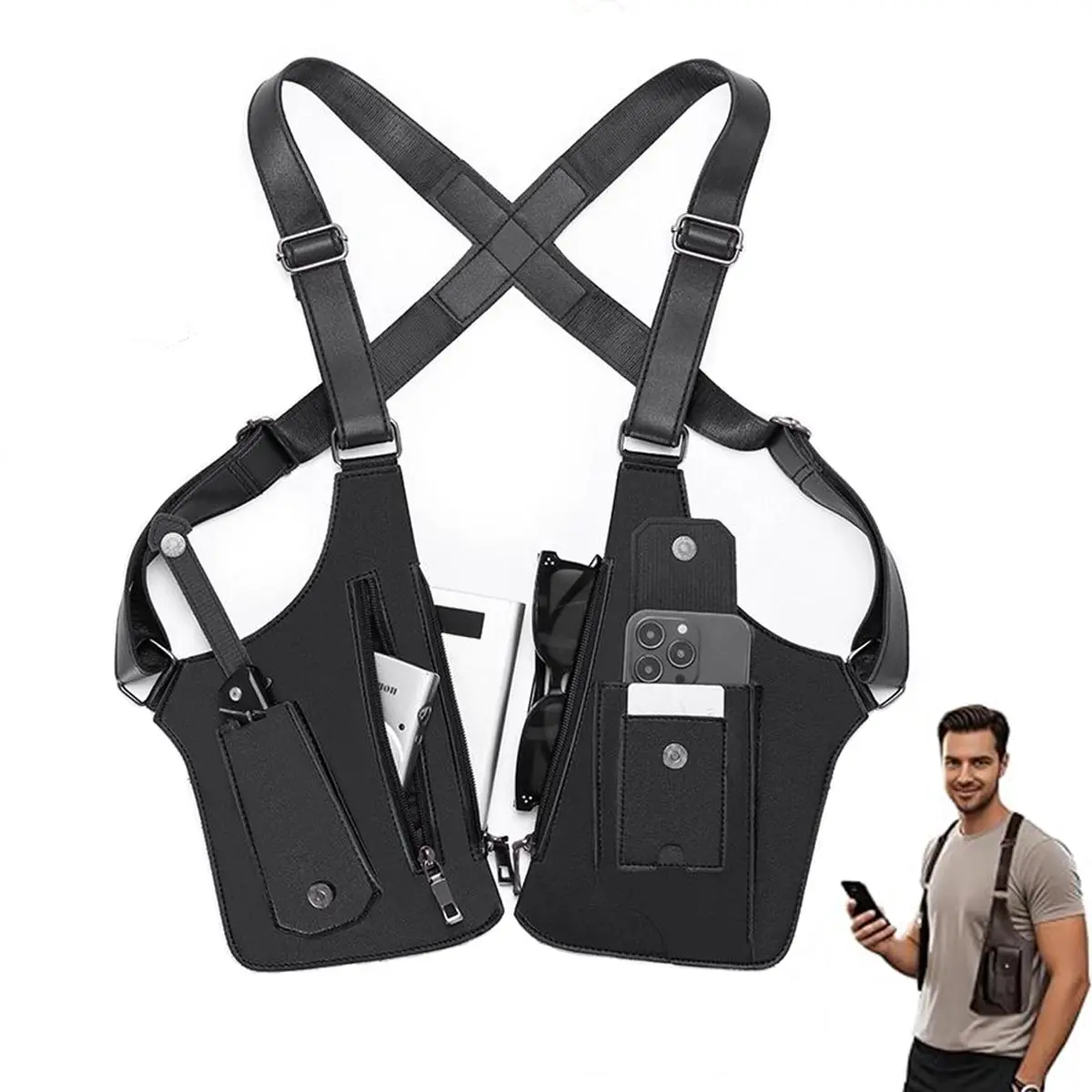 2026 New Men's Anti-Theft Underarm EDC Beltbag - Double-Shoulder Pouch with Phone Holster, Wallet Pocket for Running, Outdoor Recreation, Edc Holder Bag, Everything Belt Bag, Versatile Bag