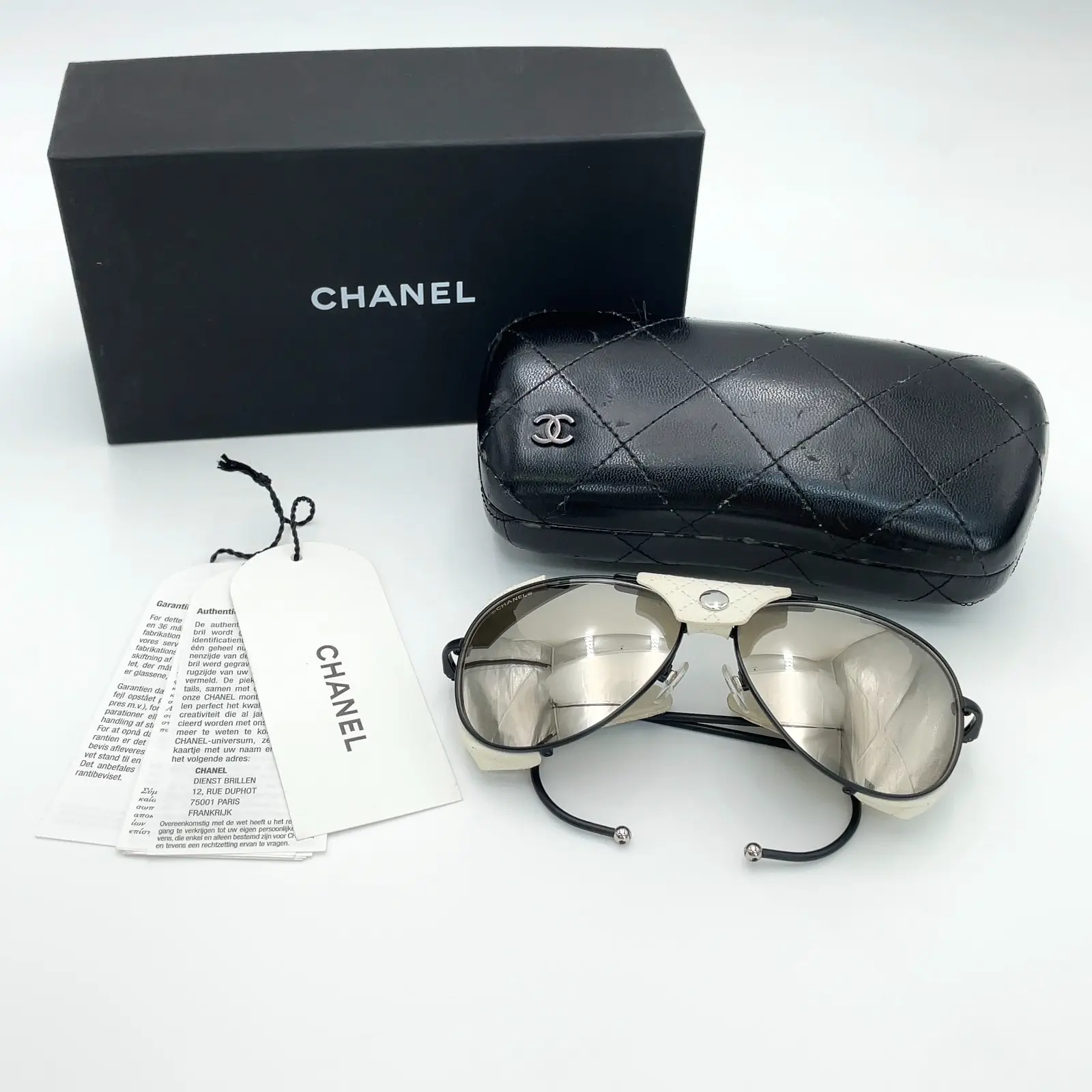 Pre-owned Chanel Coco Matelasse Leather Covered Pilot Sunglasses 12641980858/215386