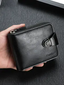 Men's New Multi-Card Slot Vintage Style Wallet, Short Zipper Closure Purse for Teens, Fashionable Design, Business Style Wallet