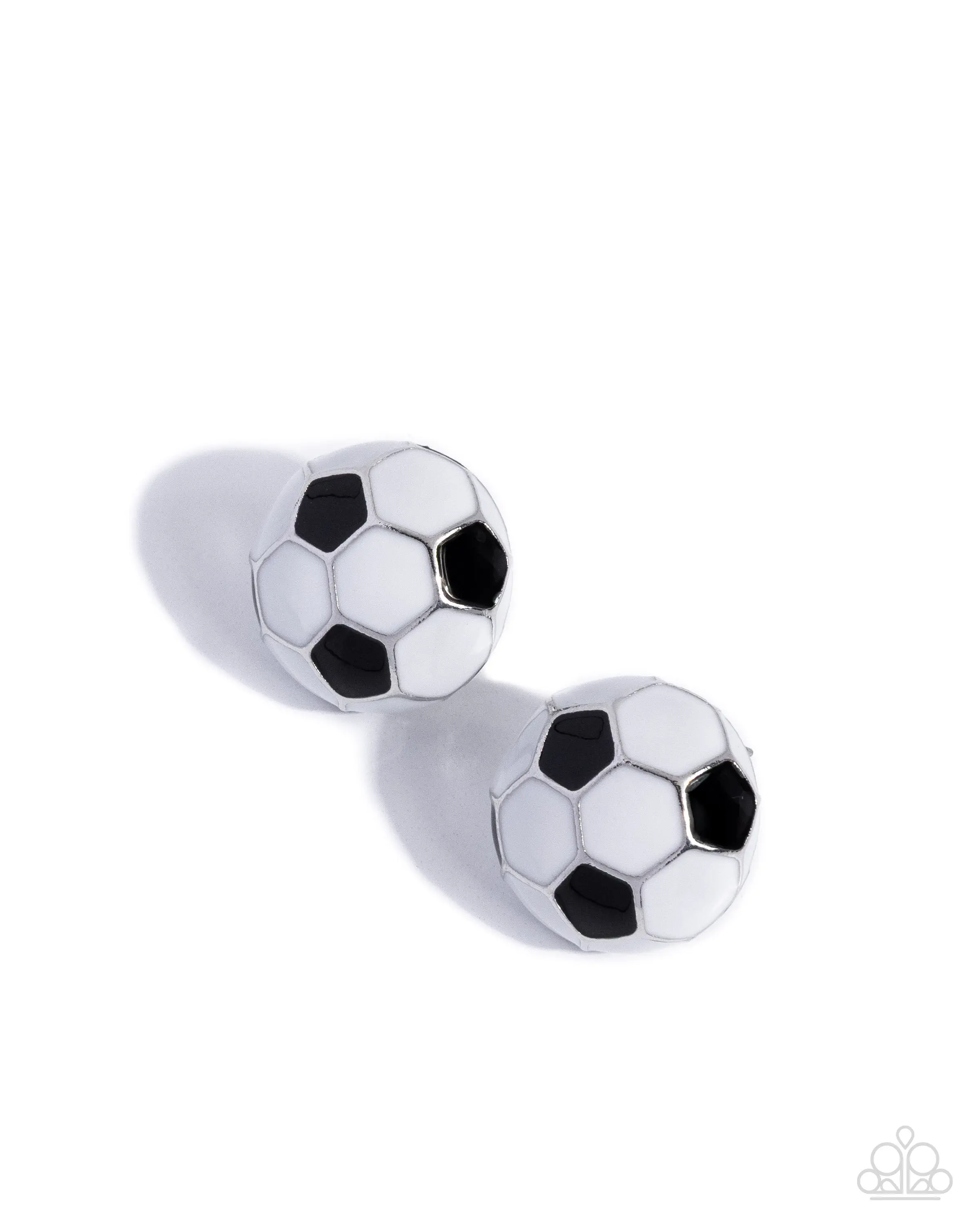 Soccer Symmetry - Black and White Soccer Ball Post Earrings - Paparazzi