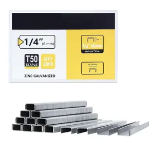 Heavy Duty Staples, 2000 Counts 1/4 inch T50 Staples, 20 Gauge Galvanized 3/8 Inch Crown Upholstery Staple for Pneumatic, Electric T50 Staple