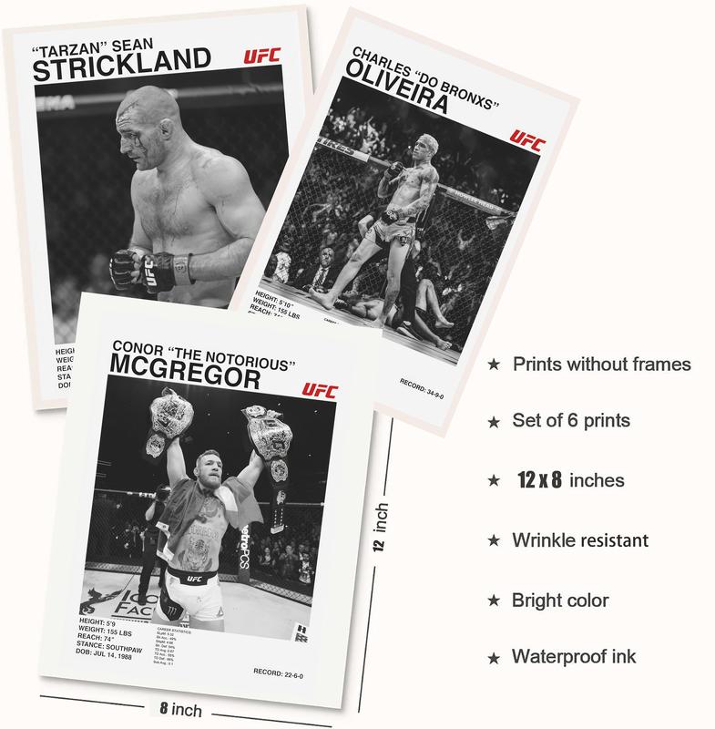 NBHYK Set of 6 Boxing Poster UFC Wall Art Fighter Legends Vintage Fight MMA Brazilian Fighter Modern Family Bedroom Decor Posters Unframe-Style Artwork Design Ornaments