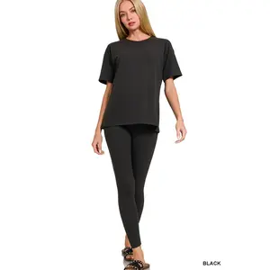 Zenana Full Size Brushed Dty Microfiber Short Sleeve Top and Pants Loungewear Set Plus Size