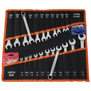 42-Piece SAE/Metric Combination Wrench Set, 12-Point Box End, 15° Angled Open End, Rust-Proof Carbon Steel Wrenches, Roll-Up Pouch Included, for Household & Auto Repair