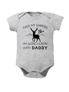 Baby "Pack My Diapers I'm Going Huntin' With Daddy" Hunting Bodysuit - Deer & Mountain Short Sleeve Cotton Onesie