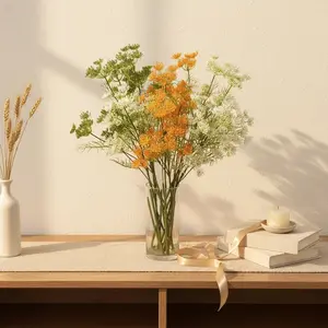 5-Branch Queen Anne's Lace Artificial Flowers Faux Gypsophila Arrangements Modern Floor Decor TV Cabinet Display Photography Props Minimalist Styling White Plastic Decorative Plants