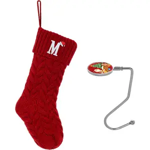 Christmas Stockings Personalized Custom Initials 18 Inches Knitted Christmas Stockings with Letter Fireplace Hanging Monogram Xmas Stockings for Kids,Family Holiday Decoration(Red M)