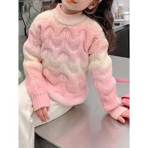 Elegant Blush Color Sweater For Girls, Mock Neck Thick Pullover Jumper Tops, Girl's Clothing For Fall Winter