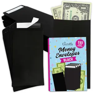 Decorably 110 Black Money Envelopes for Cash Gifts, 3.5x6.5in Cash Envelopes for Money, Coins, Tickets, Tip, Gift, Trinkets