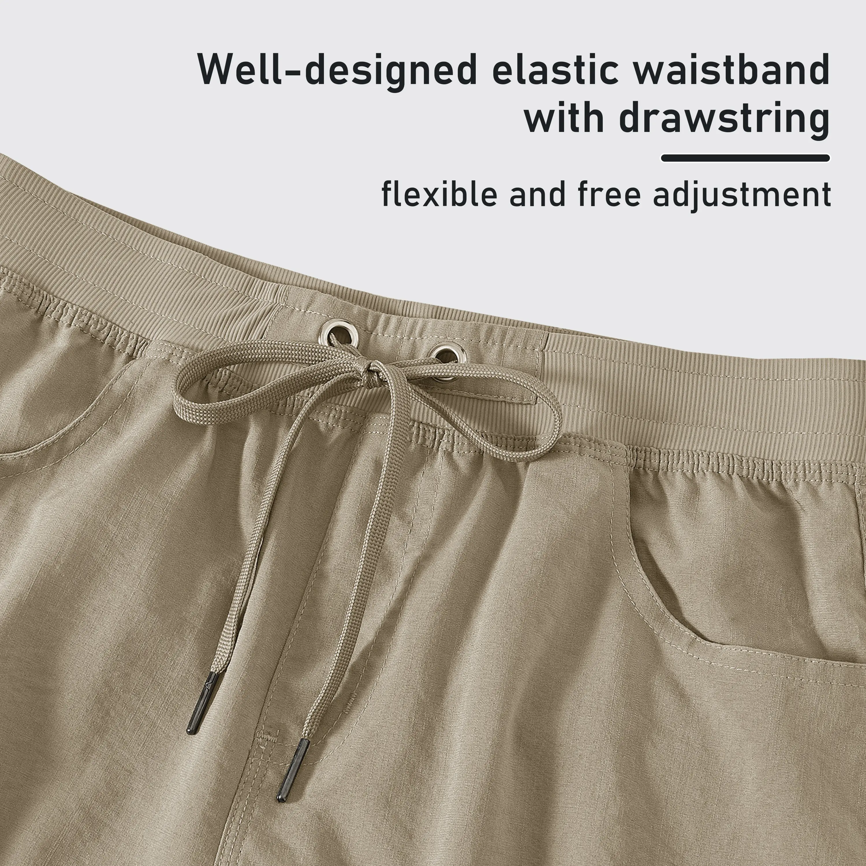 Women's lightweight quick drying outdoor shorts with multifunctional pockets and elastic waistband, suitable for hiking and camping