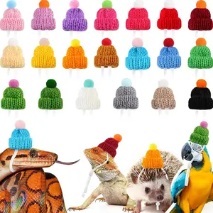 20 Pcs Mini Pet Snake Hat with Adjustable Elastic Chin Strap Knitted Hat for Small Reptile Ball Python Lizard Hamster Guinea Pig Chameleon Iguanas Pet Accessories Decoration