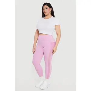 Plus Size Mesh Detail Cell Phone Pocket Leggings