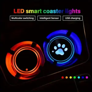 2-Piece USB Charging Car Cup Holder Light Set, Colorful LED Lamp & Insulated Drink Coasters, Home Bar Vehicle Accessories