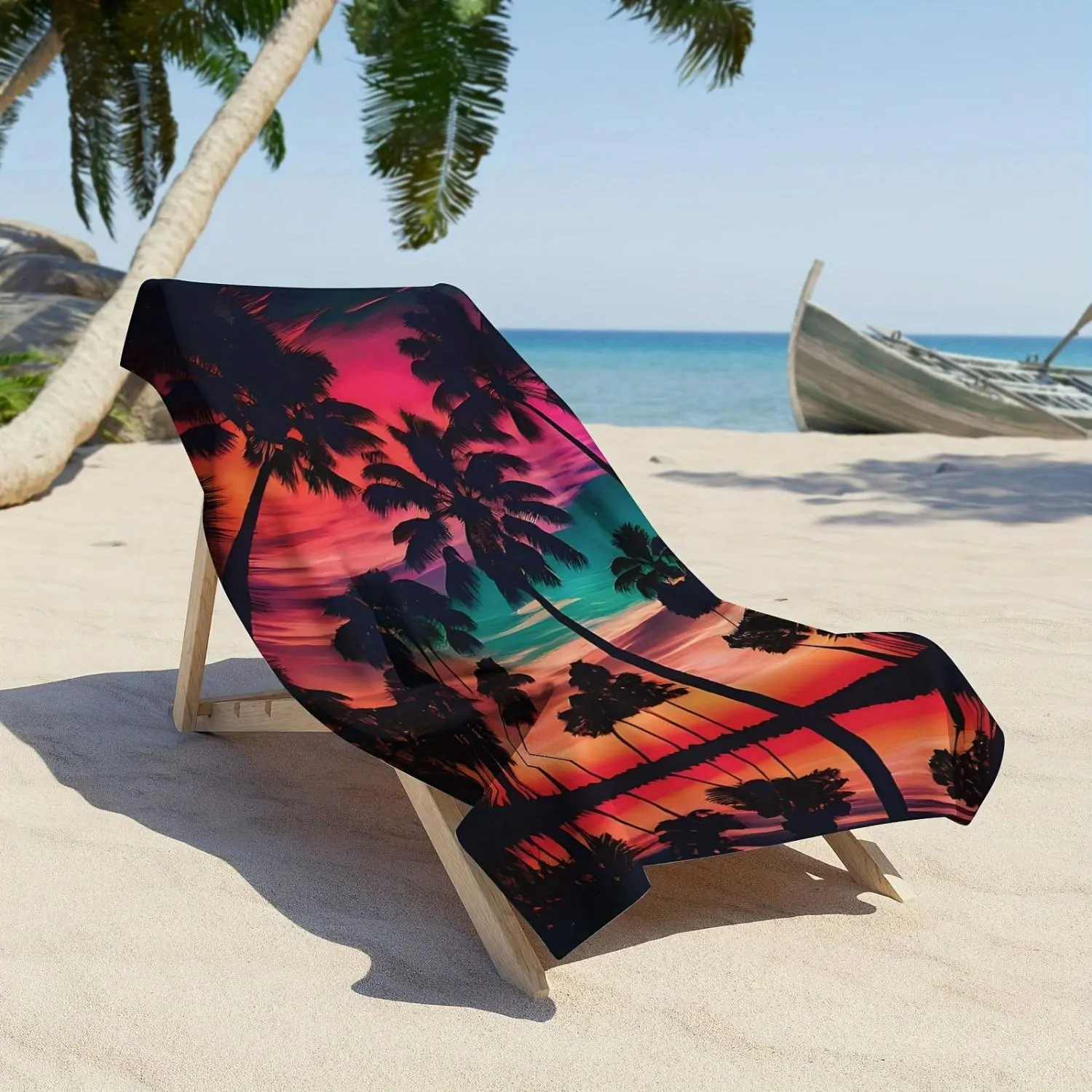 Extra Large Super Absorbent Microfiber Beach Towel with Tropical Coconut Tree Print for Pool Yoga Camping and Travel