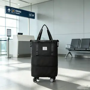 Wheeled Foldable Travel Storage Bag, Durable Nylon Multifunctional Handbag, Large Capacity Luggage for Airplane Overhead Compartment
