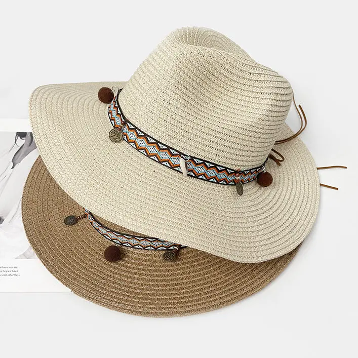 Summer Straw Panama Fedora Sun Hat UV Protection Beach Cuban  display picture 1