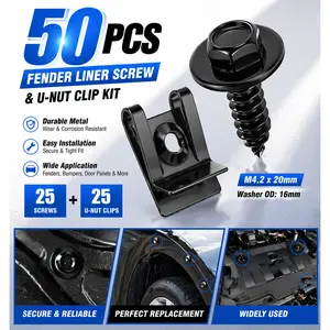 50PCS M4.2 Fender Liner Body Bolts Screws U-Nut Clips Car Bumper Engine Guard