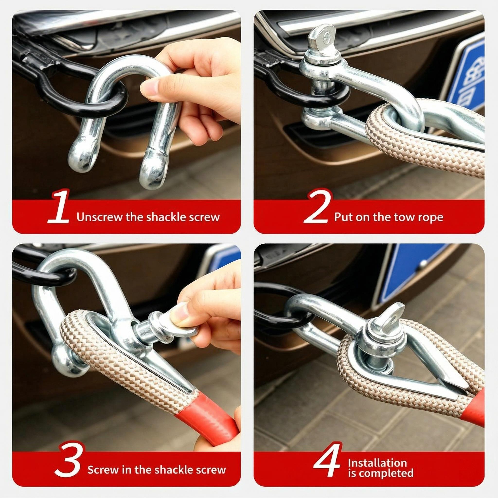 3 Ton 5M Heavy-Duty Tow Rope, Off-Road Recovery Tow Strap with D-Shackles, Emergency Towing Rope for Car/SUV/Truck