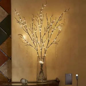 Lighted Willow Branches  Glittered 32IN 120 LED with Timer  Operated and USB Plug in, Tree Branch with Fairy Lights for  Room Christmas Decoration