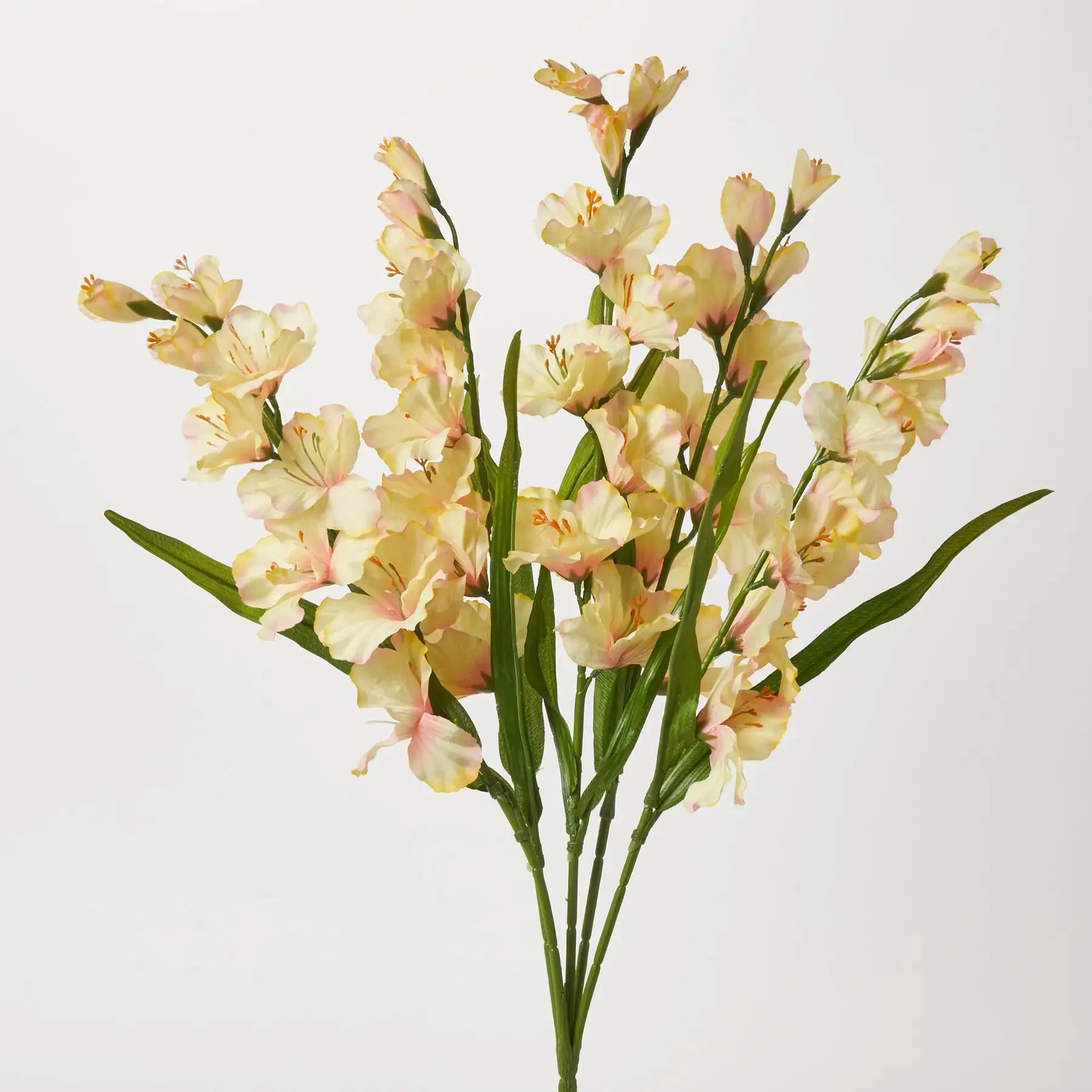 28 in Tall Pastel Yellow Silk Gladiolus Bush - Wired Stems, Large Bloom Foliage Bouquet, Decorative Floral Decor for Home Room Accent with Leaves, Glass Vase Compatible