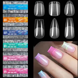 600pcs Complete Set Almond Shaped Short Matte Acrylic Transparent False Nail Tips, Semi-Finished Artificial Nails For DIY Painting Press On Nails